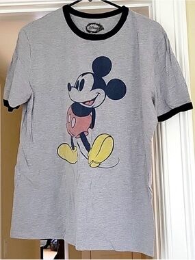 Disney Mickey Mouse T Shirt L Gray Ringer Tee Graphic Casual